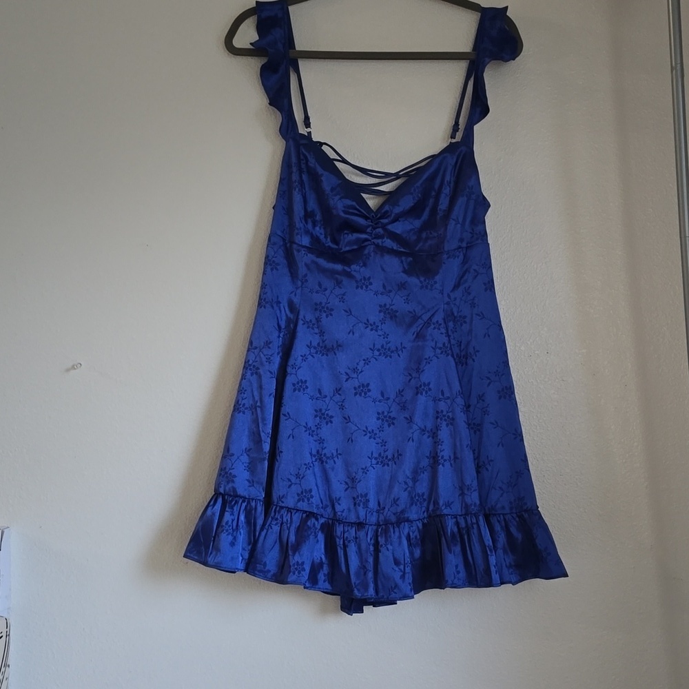 Lucy in the Sky Blue Mini Sundress with Sweetheart Cap Sleeves - Picture 5 of 6